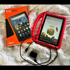 BRAND NEW NEVER USED w/ a protective standup case….Fire HD 8 tablet from Amazon